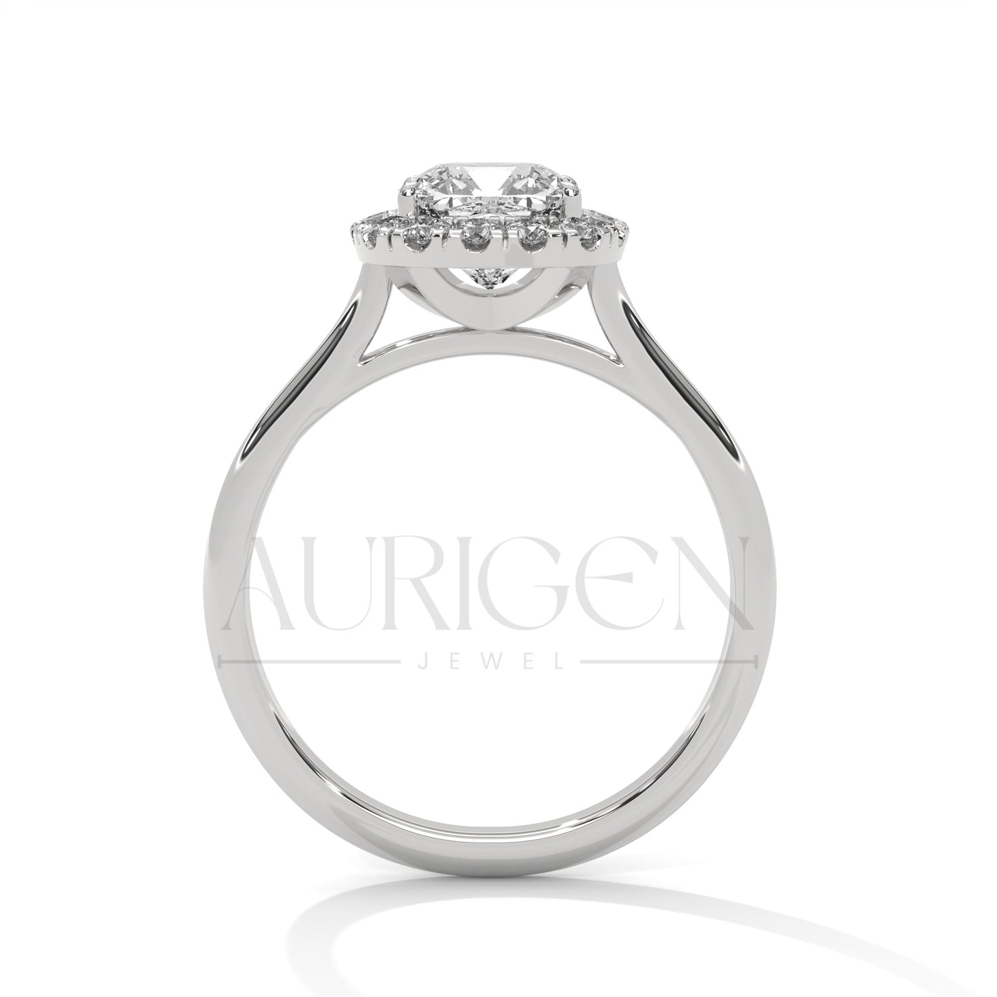14K Solid Gold Cushion Halo Diamond Engagement Ring