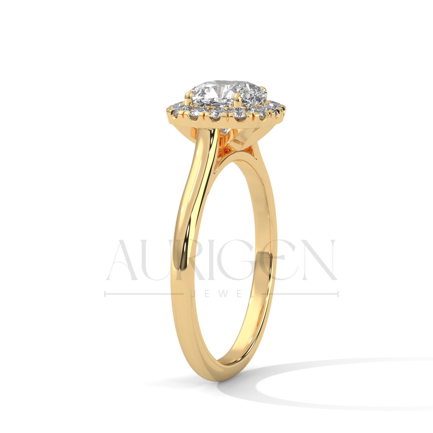 14K Solid Gold Cushion Halo Diamond Engagement Ring