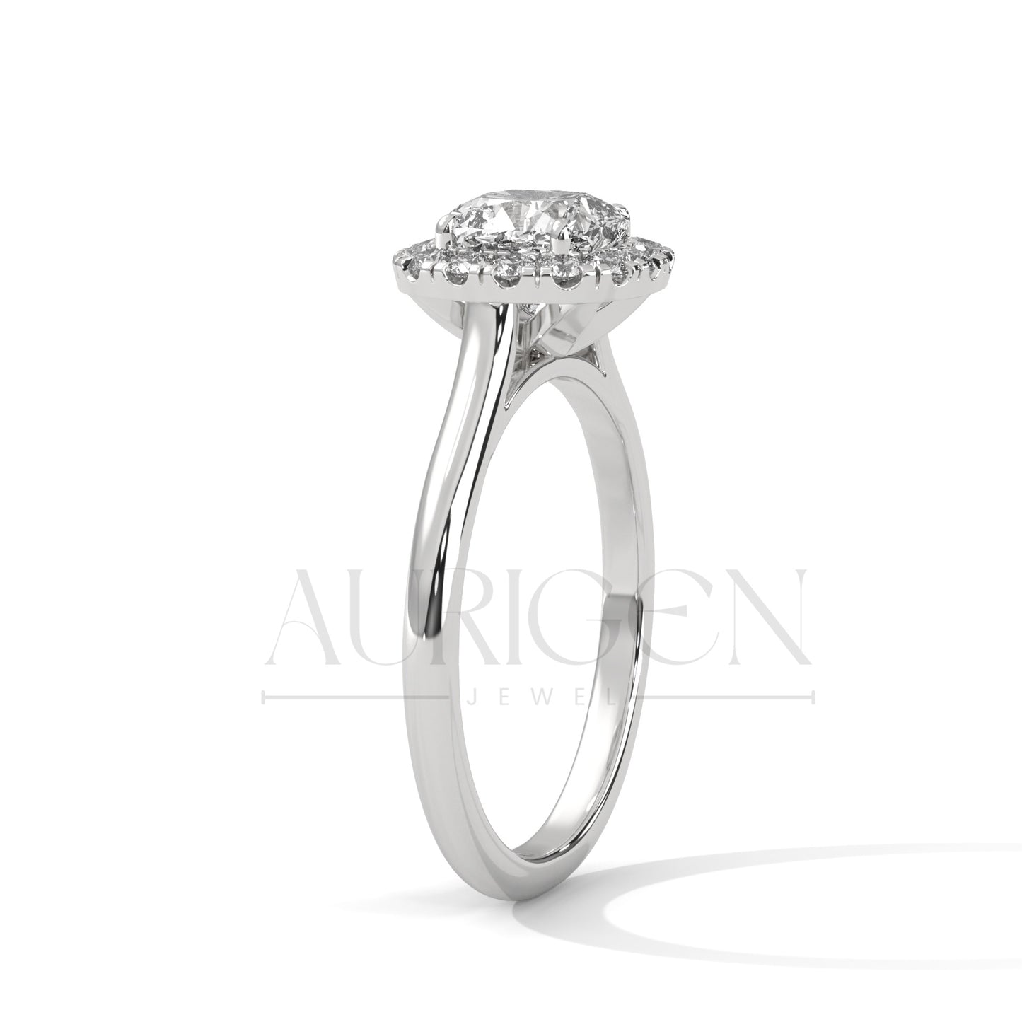 14K Solid Gold Cushion Halo Diamond Engagement Ring