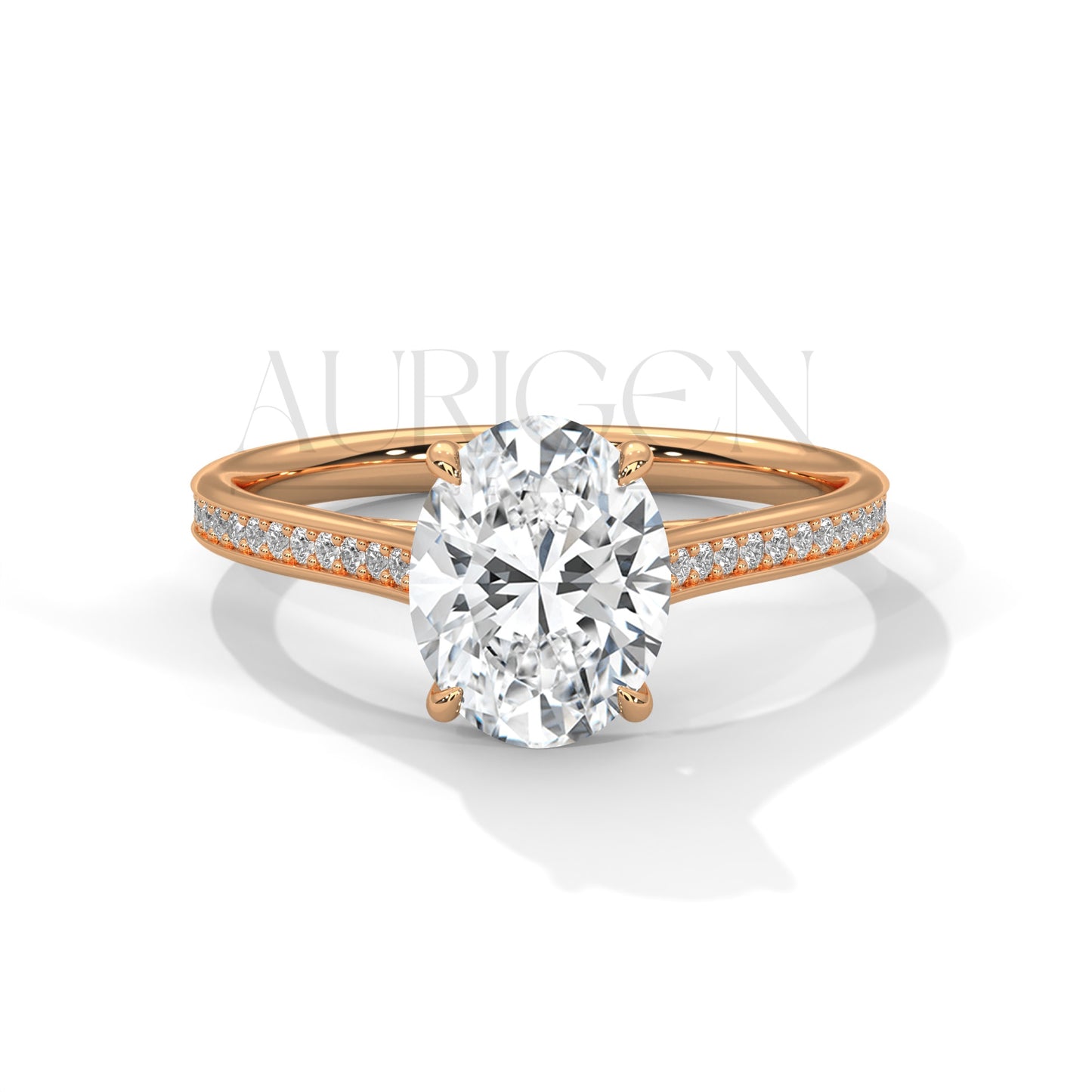 2 Ct Oval Cut Diamond Solitaire Ring with Pave Band in 14K Solid Gold Ring