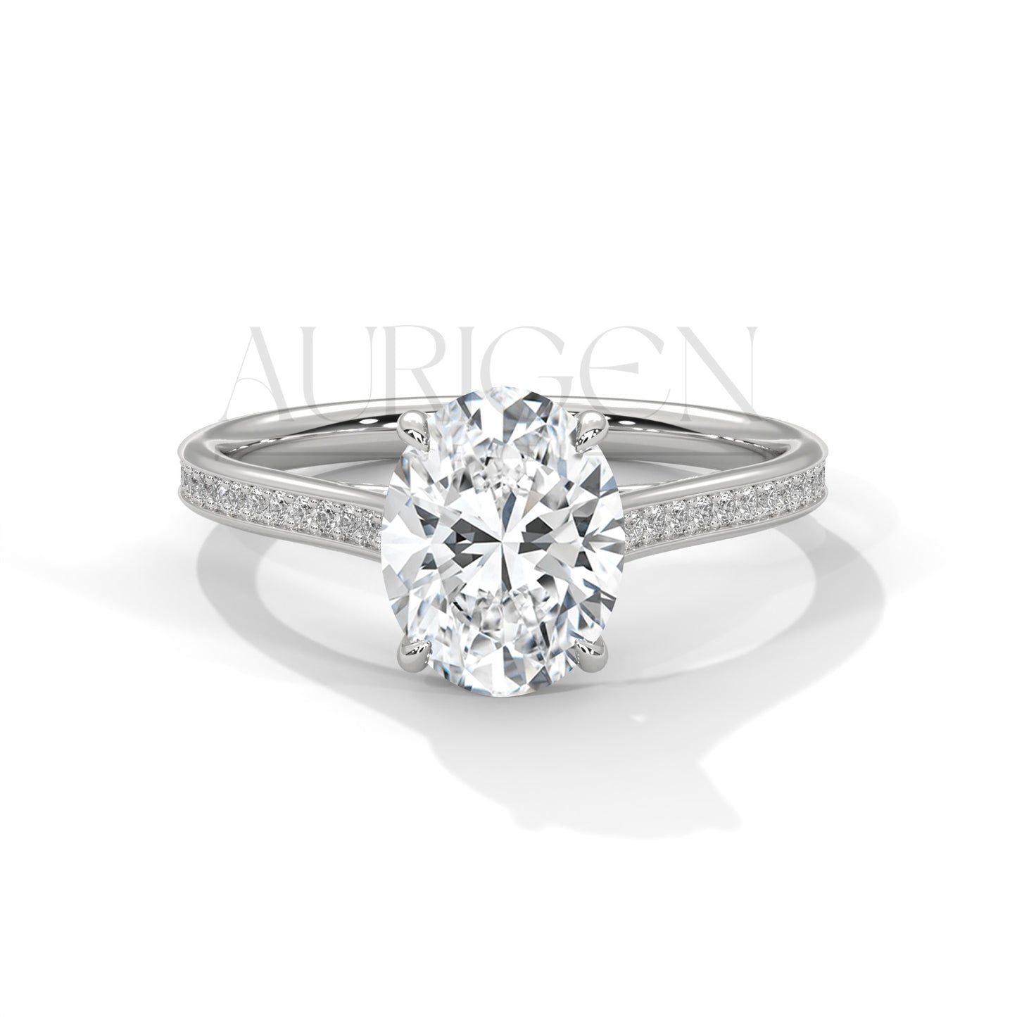 2 Ct Oval Cut Diamond Solitaire Ring with Pave Band in 14K Solid Gold Ring