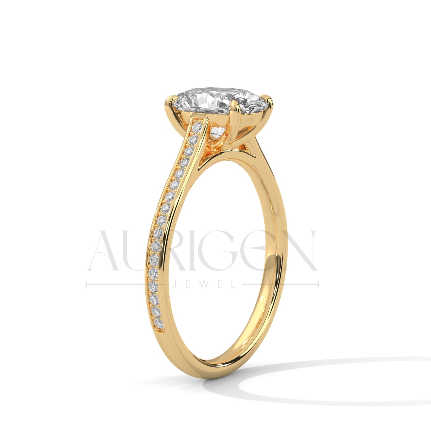 2 Ct Oval Cut Diamond Solitaire Ring with Pave Band in 14K Solid Gold Ring