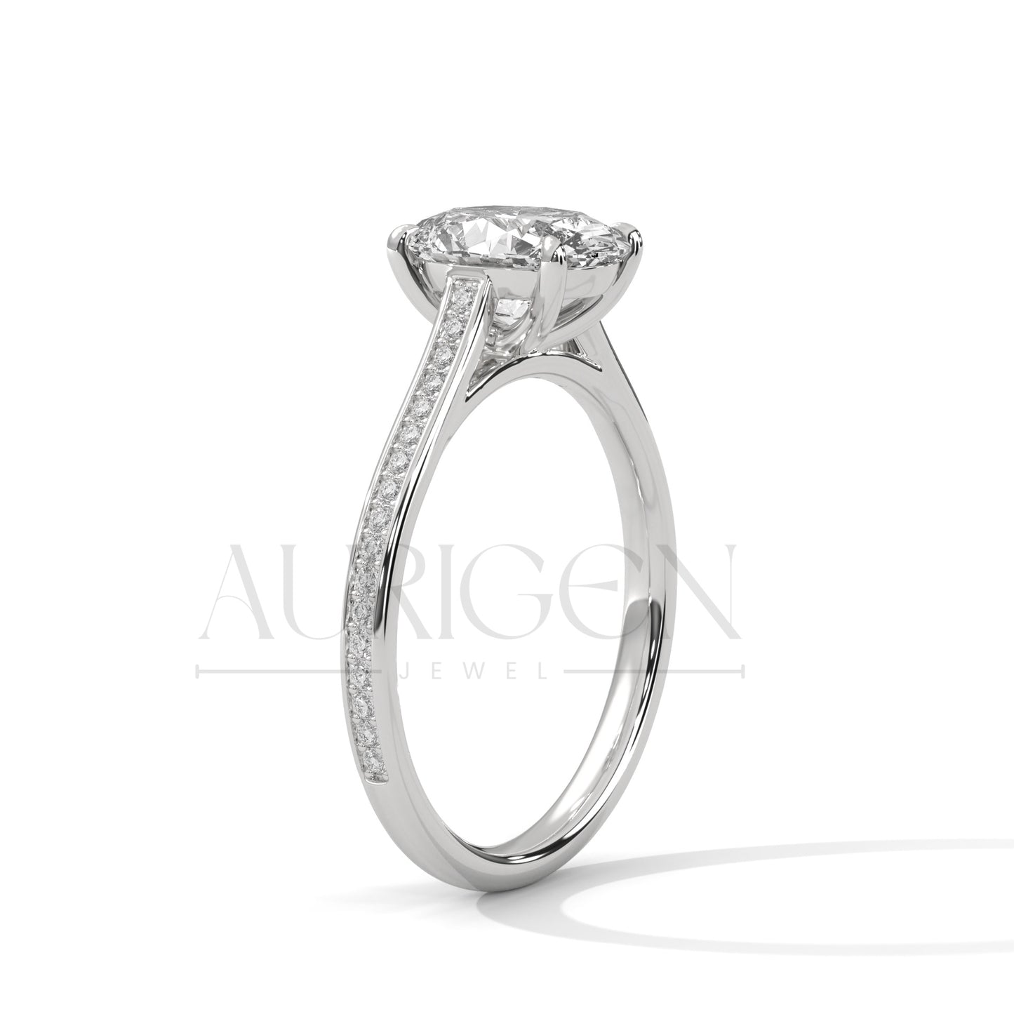 2 Ct Oval Cut Diamond Solitaire Ring with Pave Band in 14K Solid Gold Ring