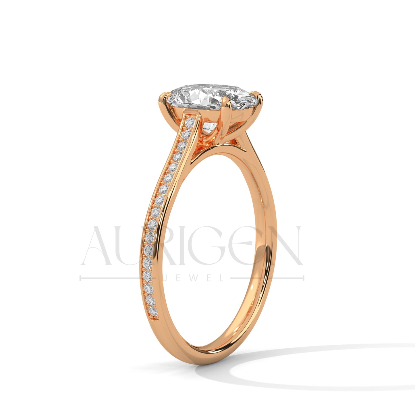 2 Ct Oval Cut Diamond Solitaire Ring with Pave Band in 14K Solid Gold Ring