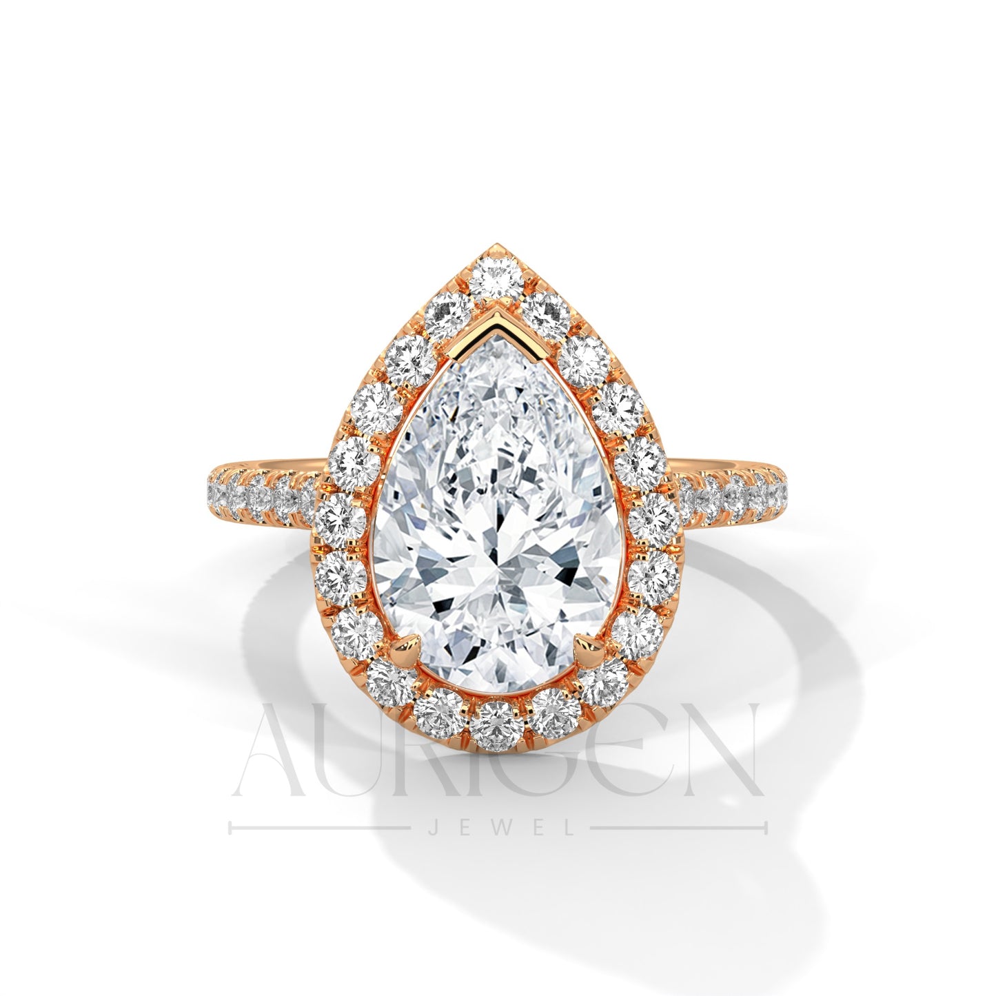 Classic Pear Shaped Halo Engagement Ring with Diamond Accents