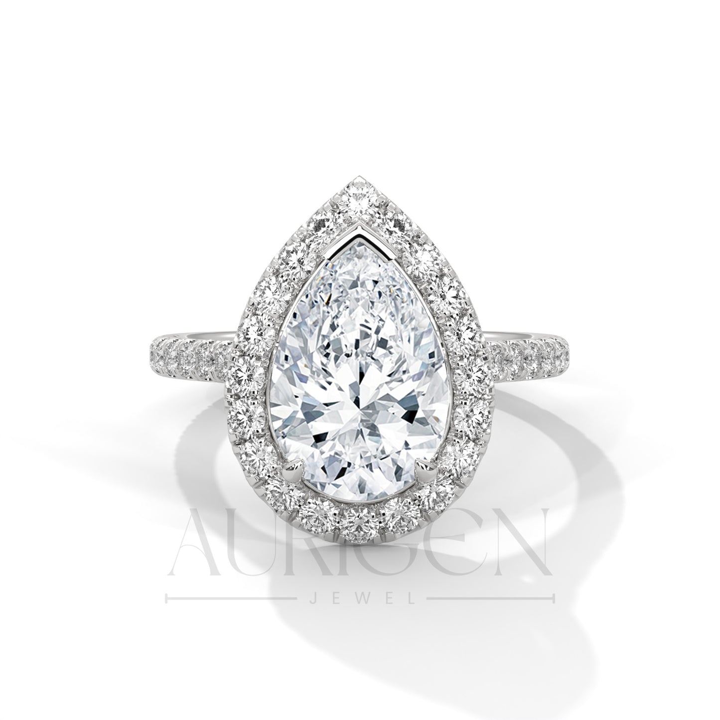Classic Pear Shaped Halo Engagement Ring with Diamond Accents