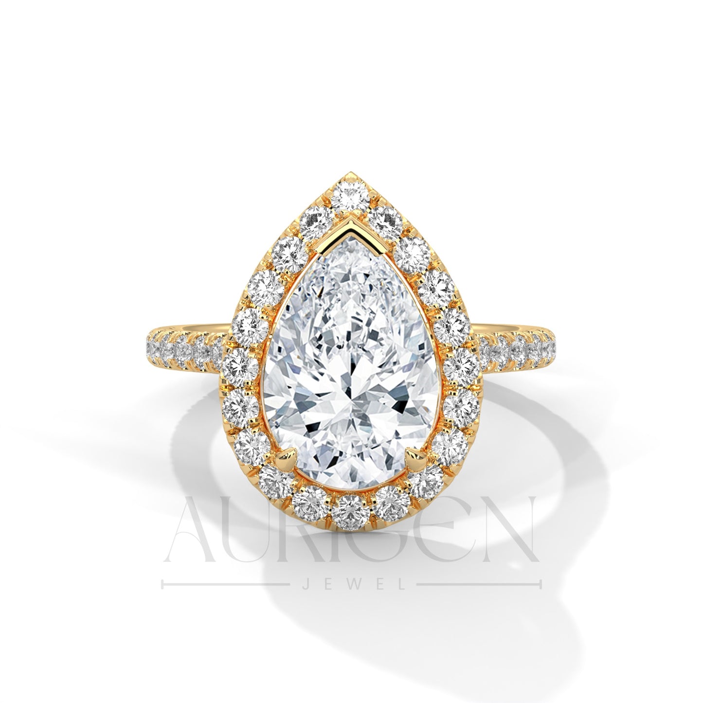 Classic Pear Shaped Halo Engagement Ring with Diamond Accents