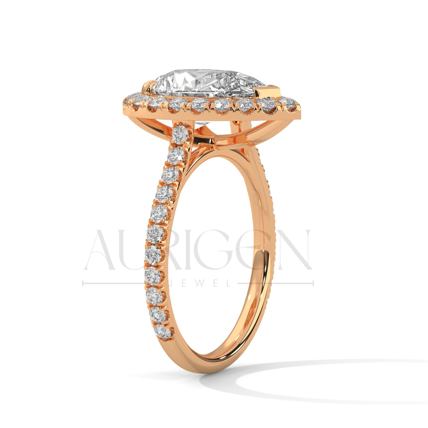 Classic Pear Shaped Halo Engagement Ring with Diamond Accents