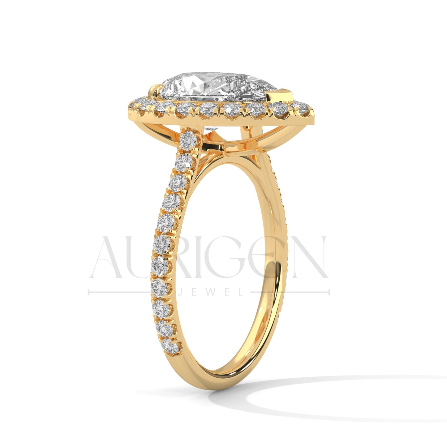 Classic Pear Shaped Halo Engagement Ring with Diamond Accents
