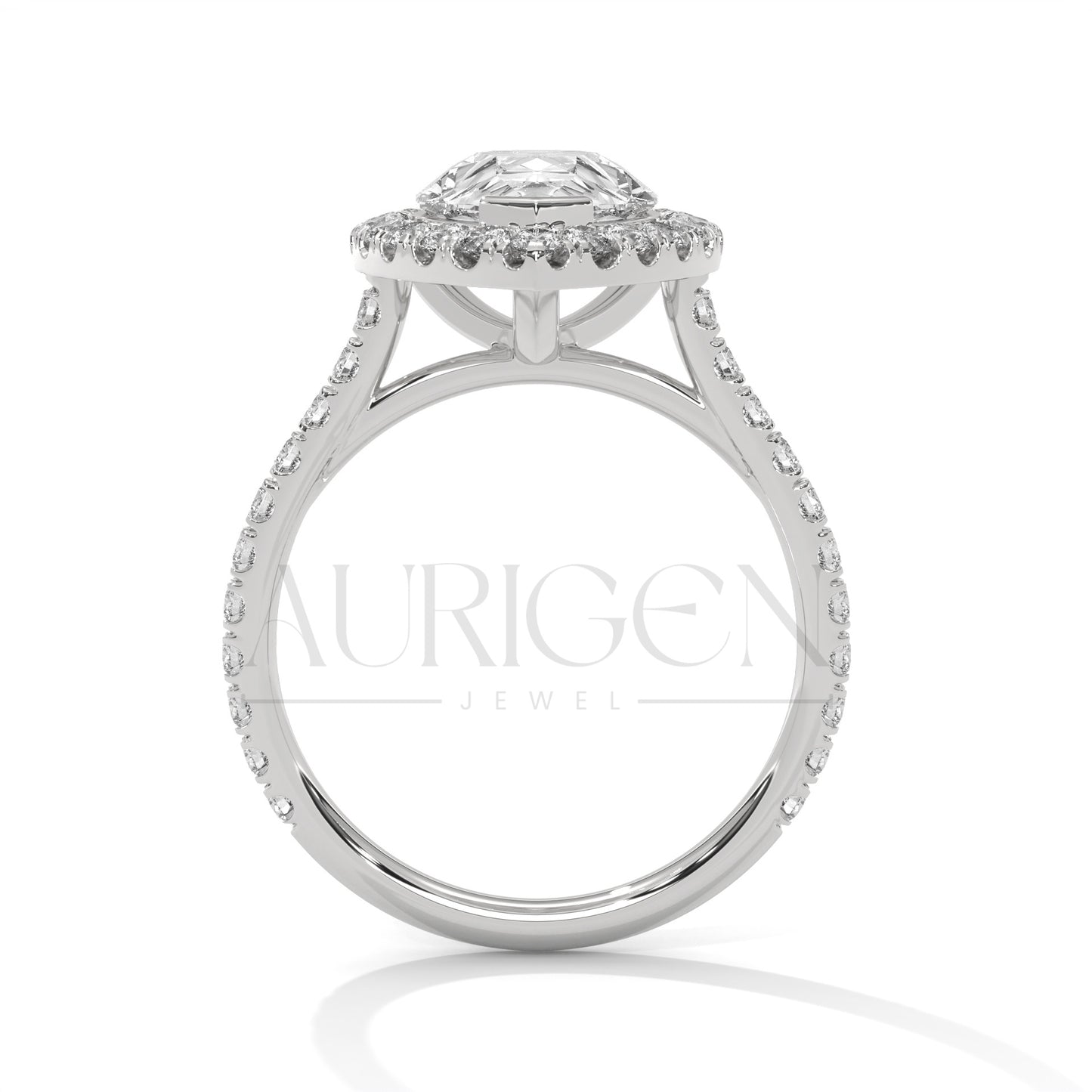 Classic Pear Shaped Halo Engagement Ring with Diamond Accents