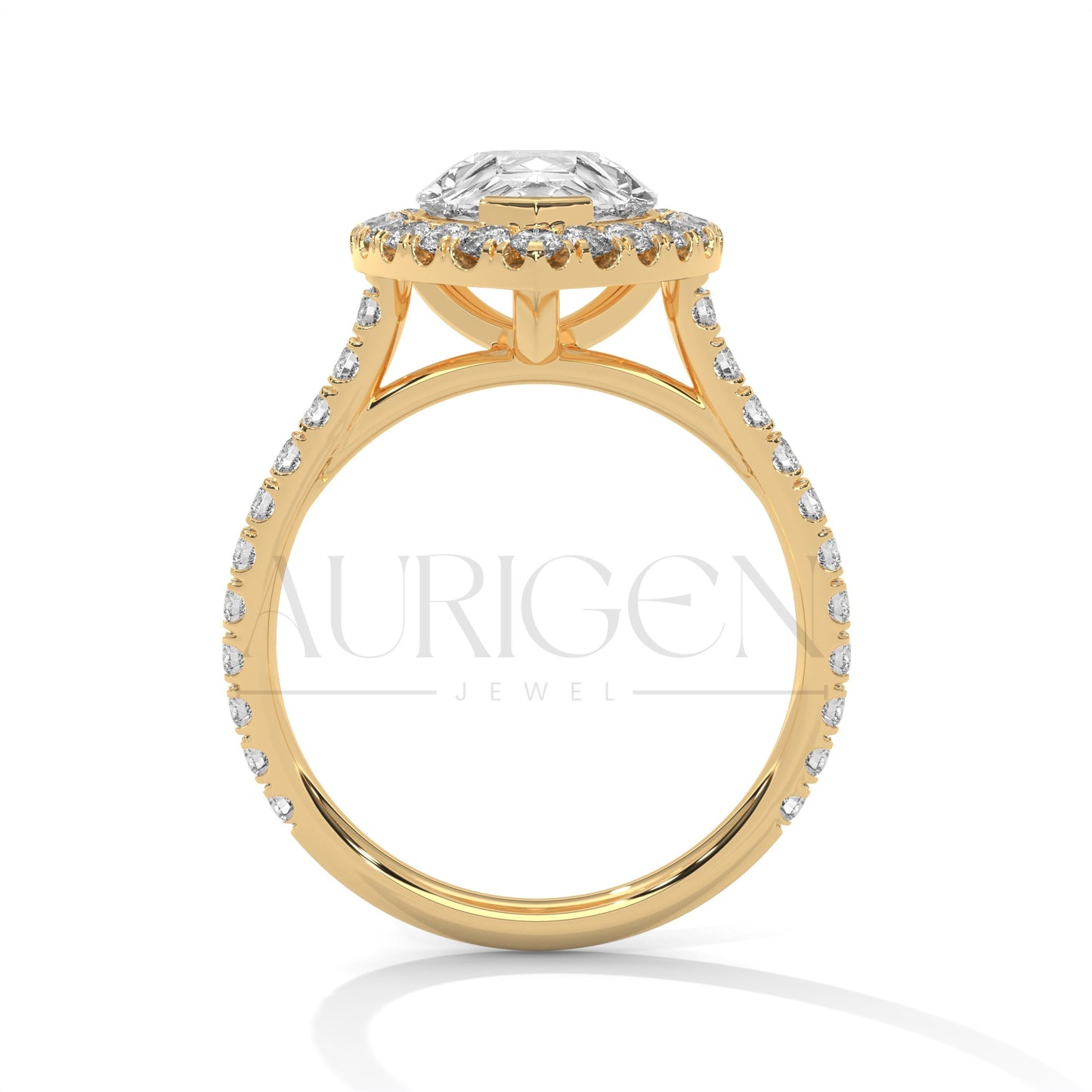Classic Pear Shaped Halo Engagement Ring with Diamond Accents