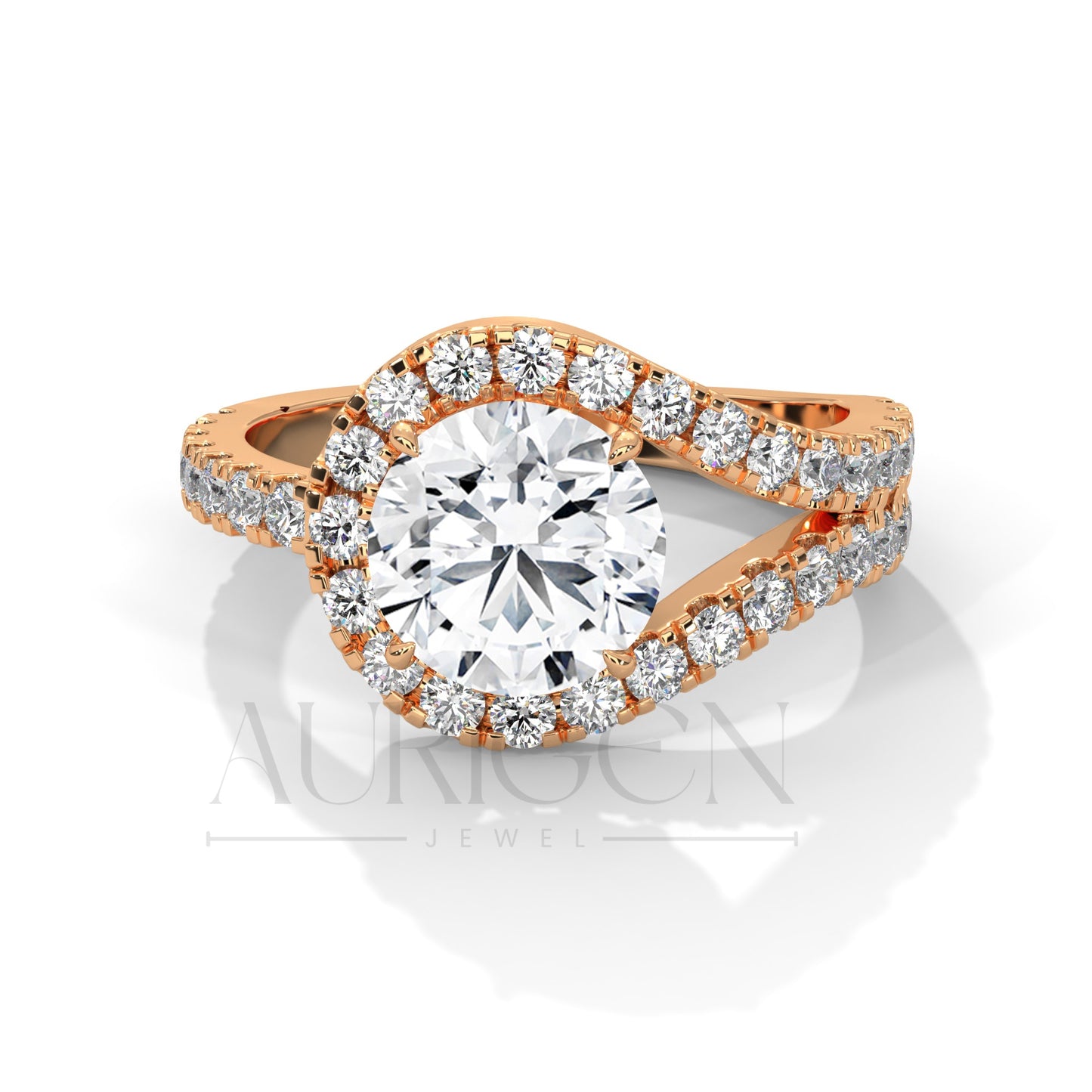 2 Ct Round Diamond Halo Ring with Split Shank in 14K Solid Gold