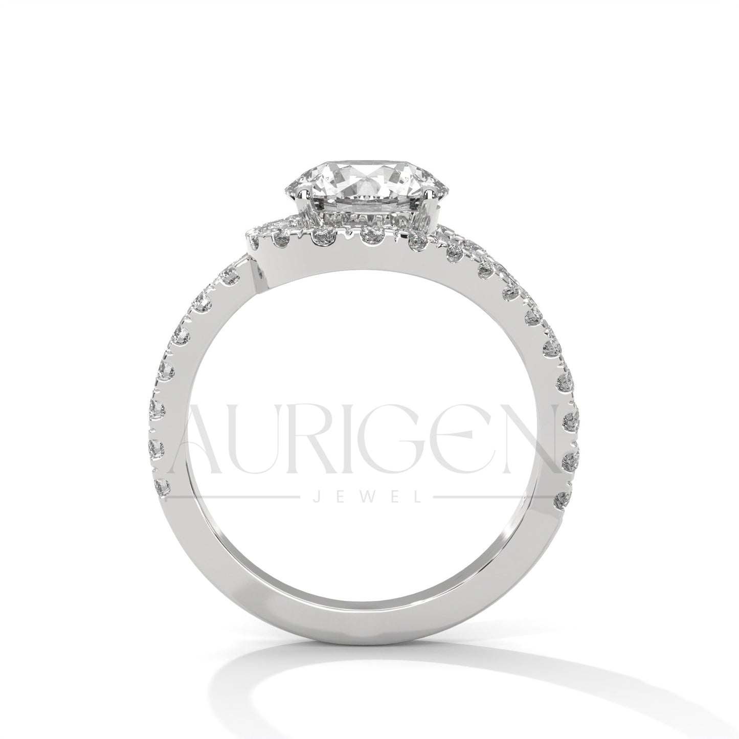 2 Ct Round Diamond Halo Ring with Split Shank in 14K Solid Gold