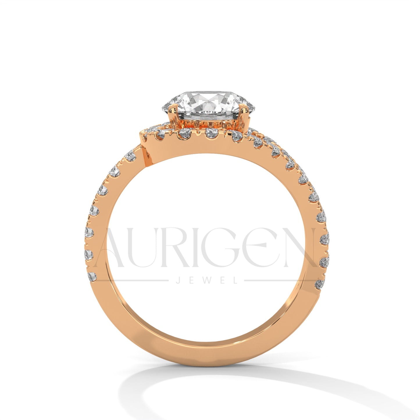 2 Ct Round Diamond Halo Ring with Split Shank in 14K Solid Gold