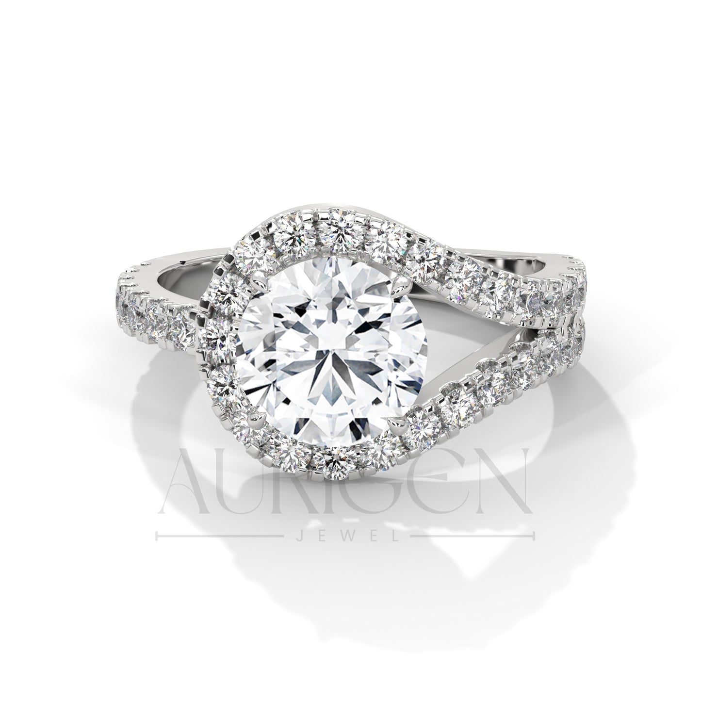 2 Ct Round Diamond Halo Ring with Split Shank in 14K Solid Gold