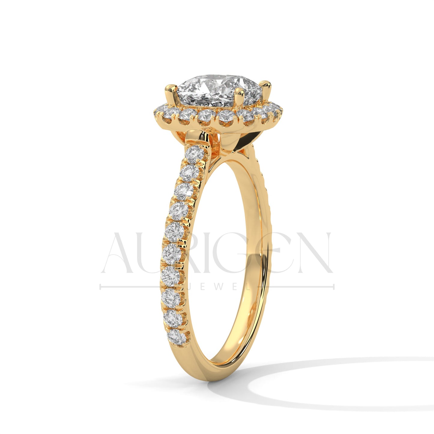 Luxurious Cushion Cut Engagement Ring with Halo and Pave Diamonds In 14K Solid Gold Ring