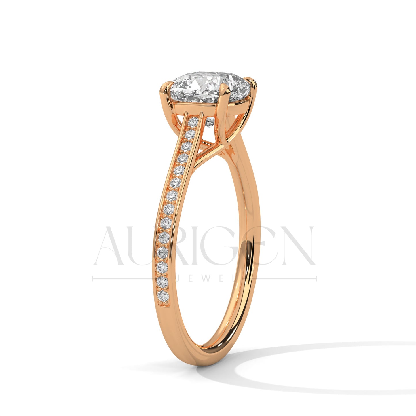Elegant Cushion Cut Ring in 14K Solid Gold with Pave Diamonds