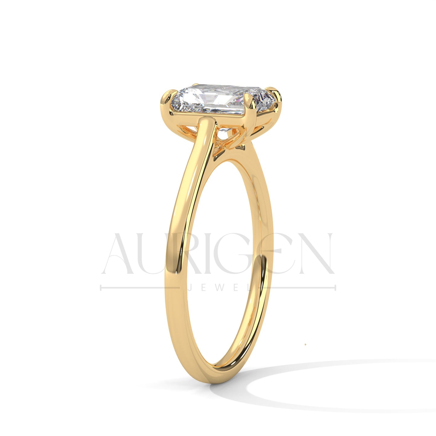 Emerald Cut Solitaire Diamond Engagement Ring in 14K Solid Gold