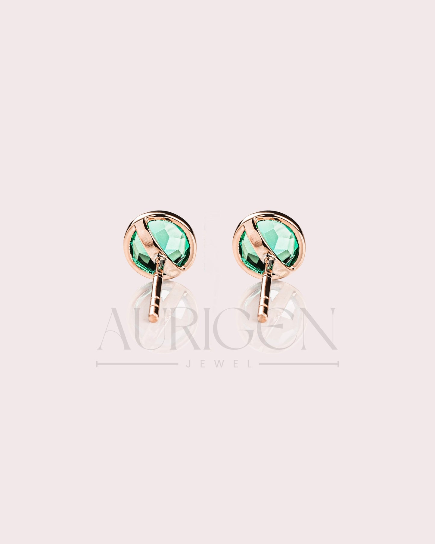 Unique Bezel Setting Stud Earrings - Green Round Cut Moissanite and Lab Grown Diamond