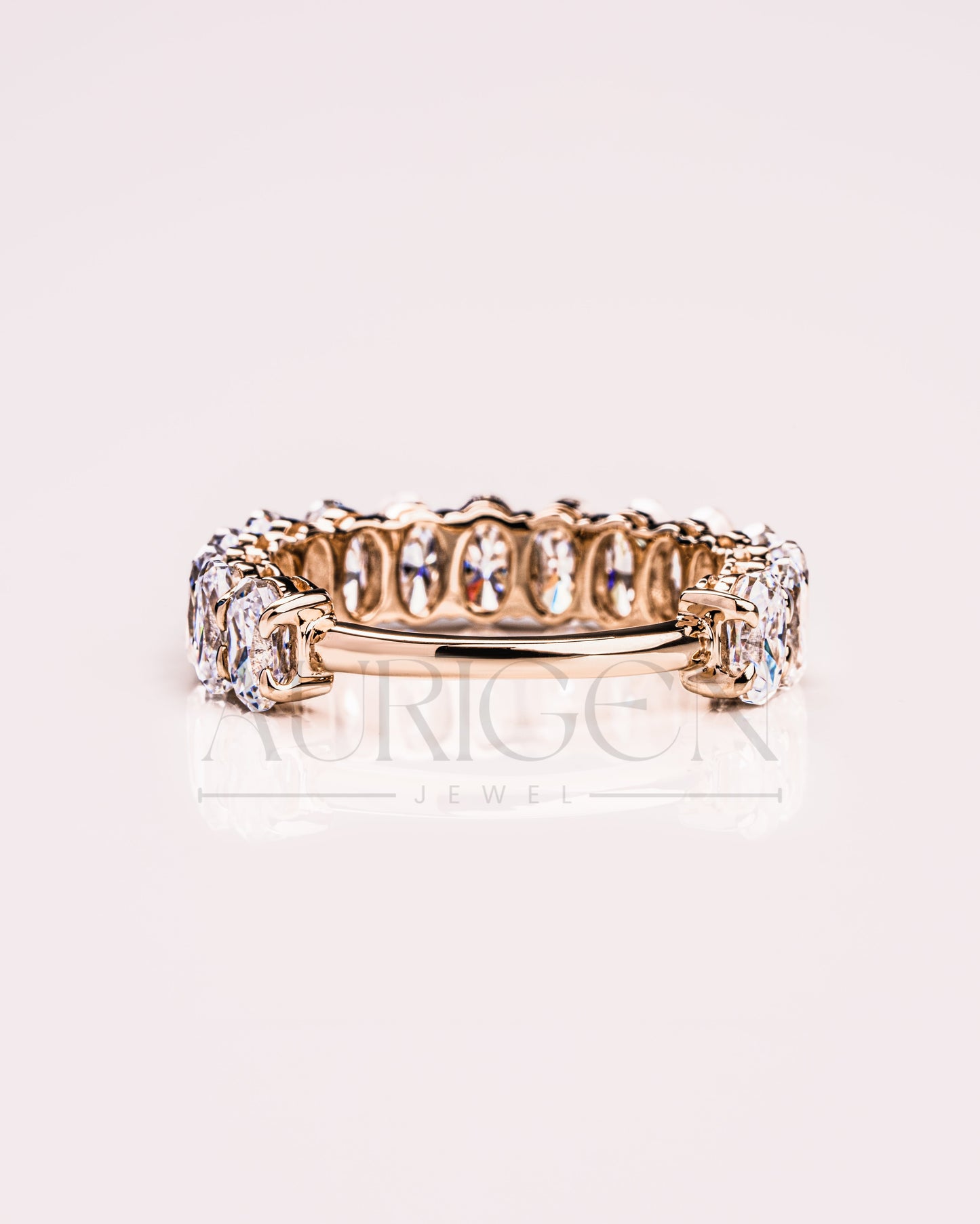 14K Solid Gold Crushed Ice Oval Moissanite & Leb Diamond Eternity Band