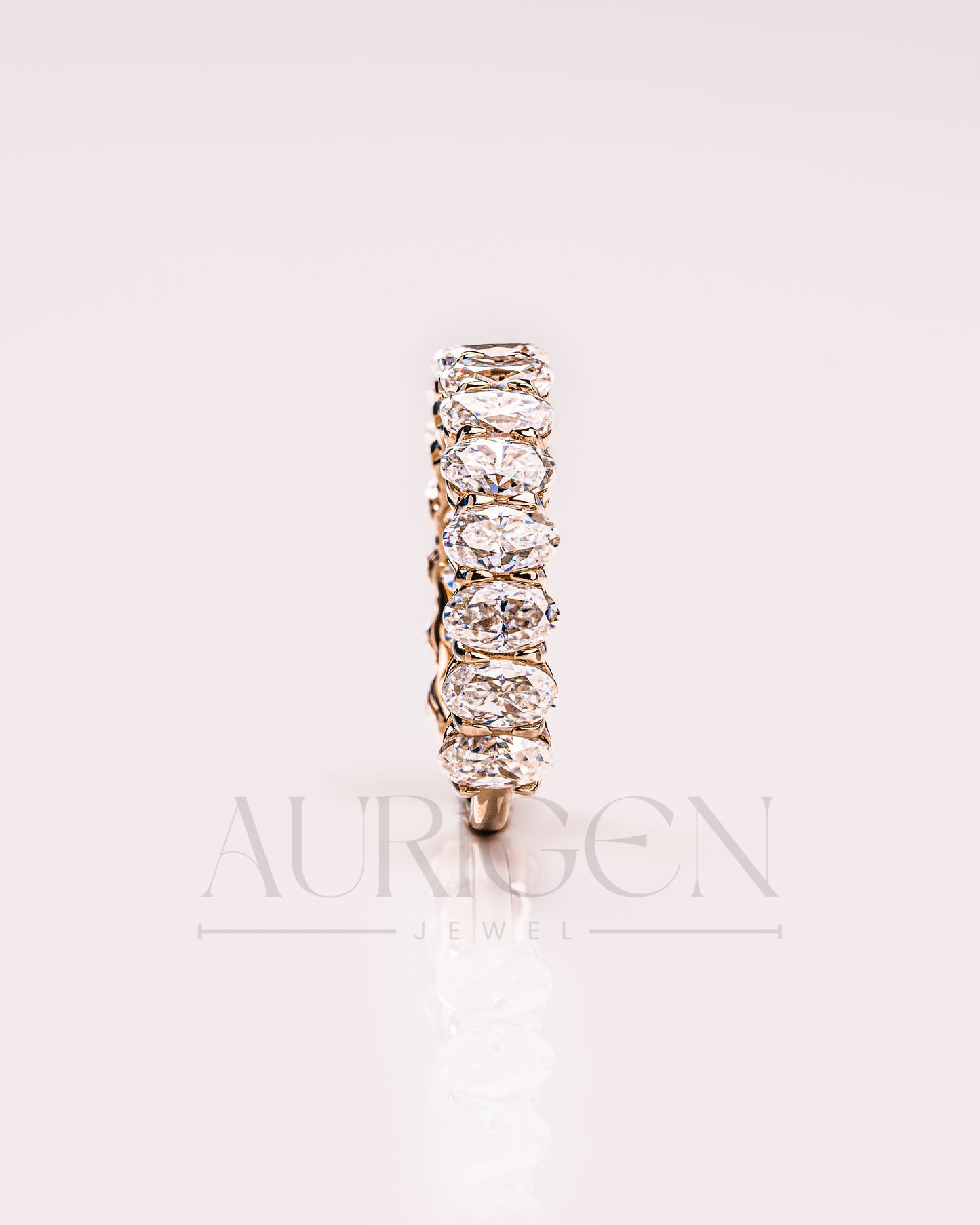 14K Solid Gold Crushed Ice Oval Moissanite & Leb Diamond Eternity Band