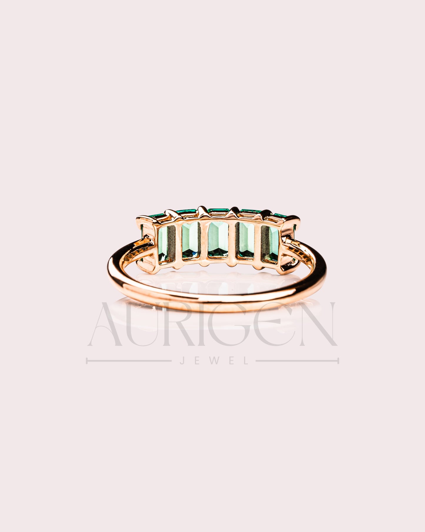Moissanite and Leb Created 5-Emerald Cut Band in 18K Rose Gold