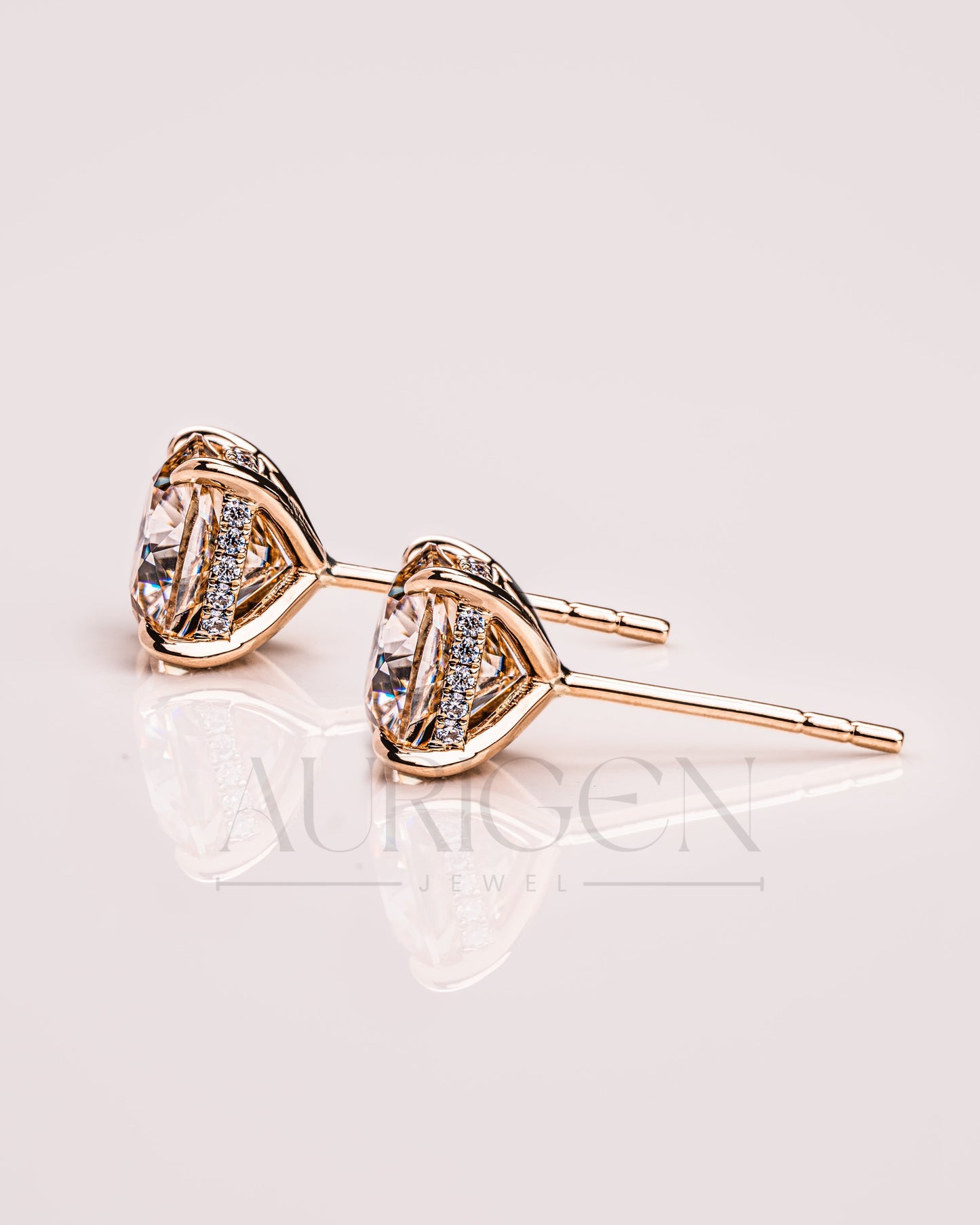 Sparkling Cushion Cut Stud Earrings – 14K Yellow Gold Lab Grown and Moissanite Diamond