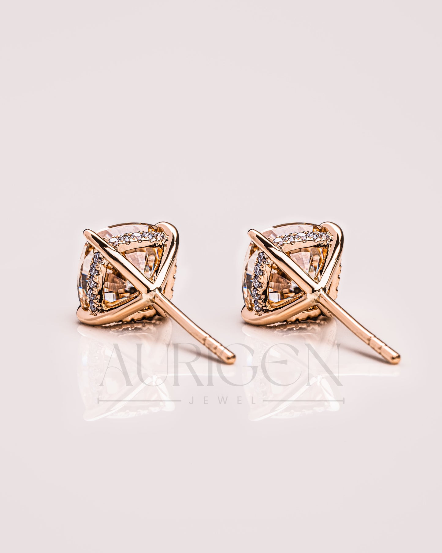 Sparkling Cushion Cut Stud Earrings – 14K Yellow Gold Lab Grown and Moissanite Diamond