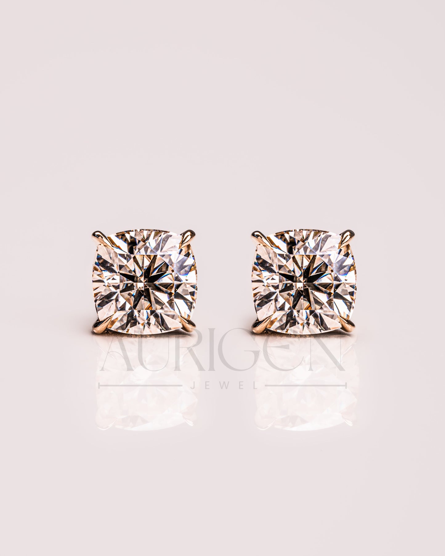 Sparkling Cushion Cut Stud Earrings – 14K Yellow Gold Lab Grown and Moissanite Diamond