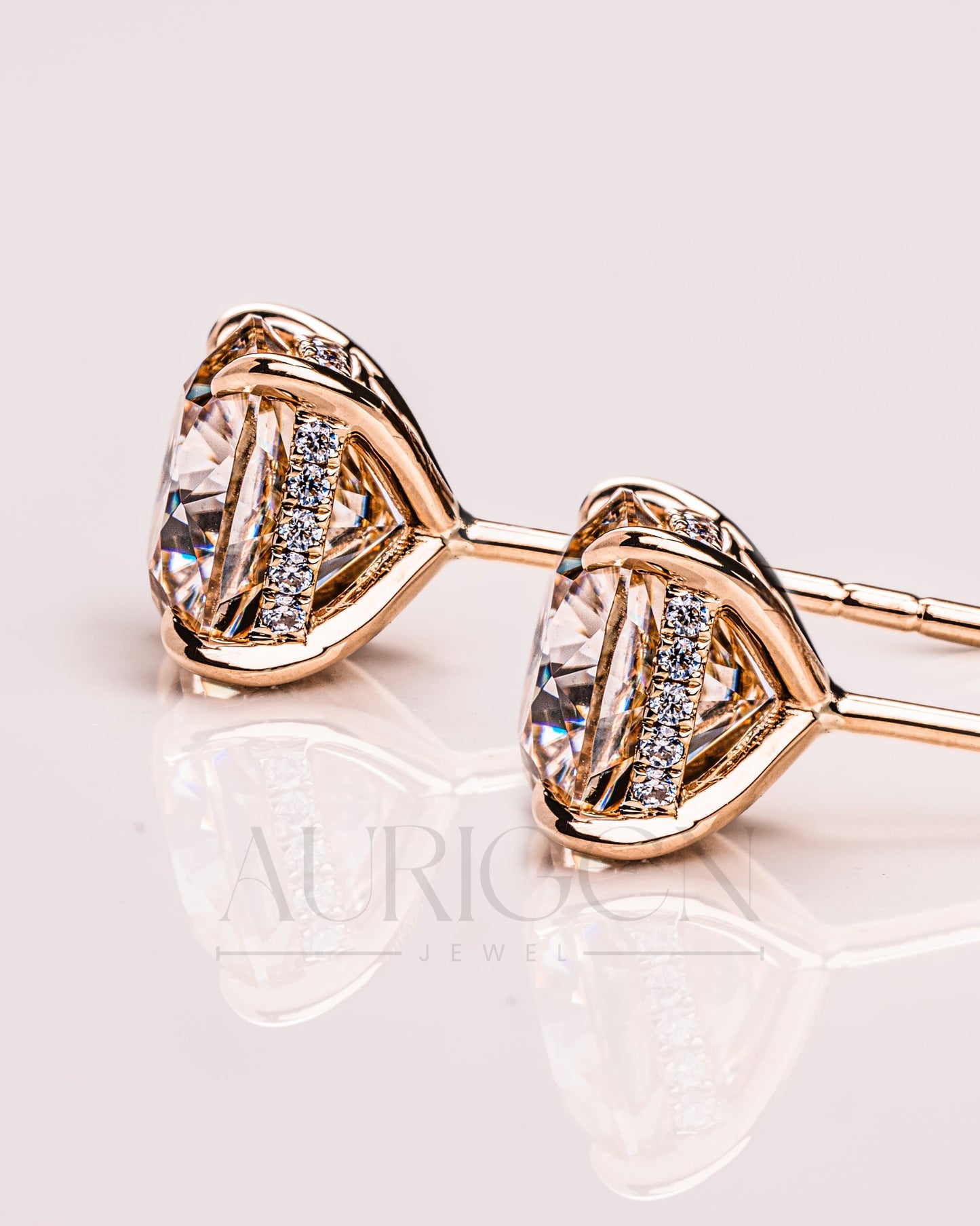Sparkling Cushion Cut Stud Earrings – 14K Yellow Gold Lab Grown and Moissanite Diamond