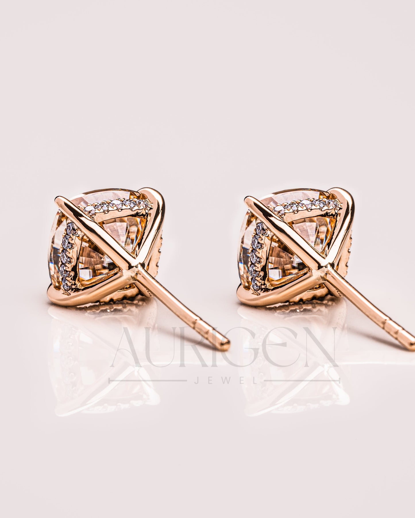 Sparkling Cushion Cut Stud Earrings – 14K Yellow Gold Lab Grown and Moissanite Diamond