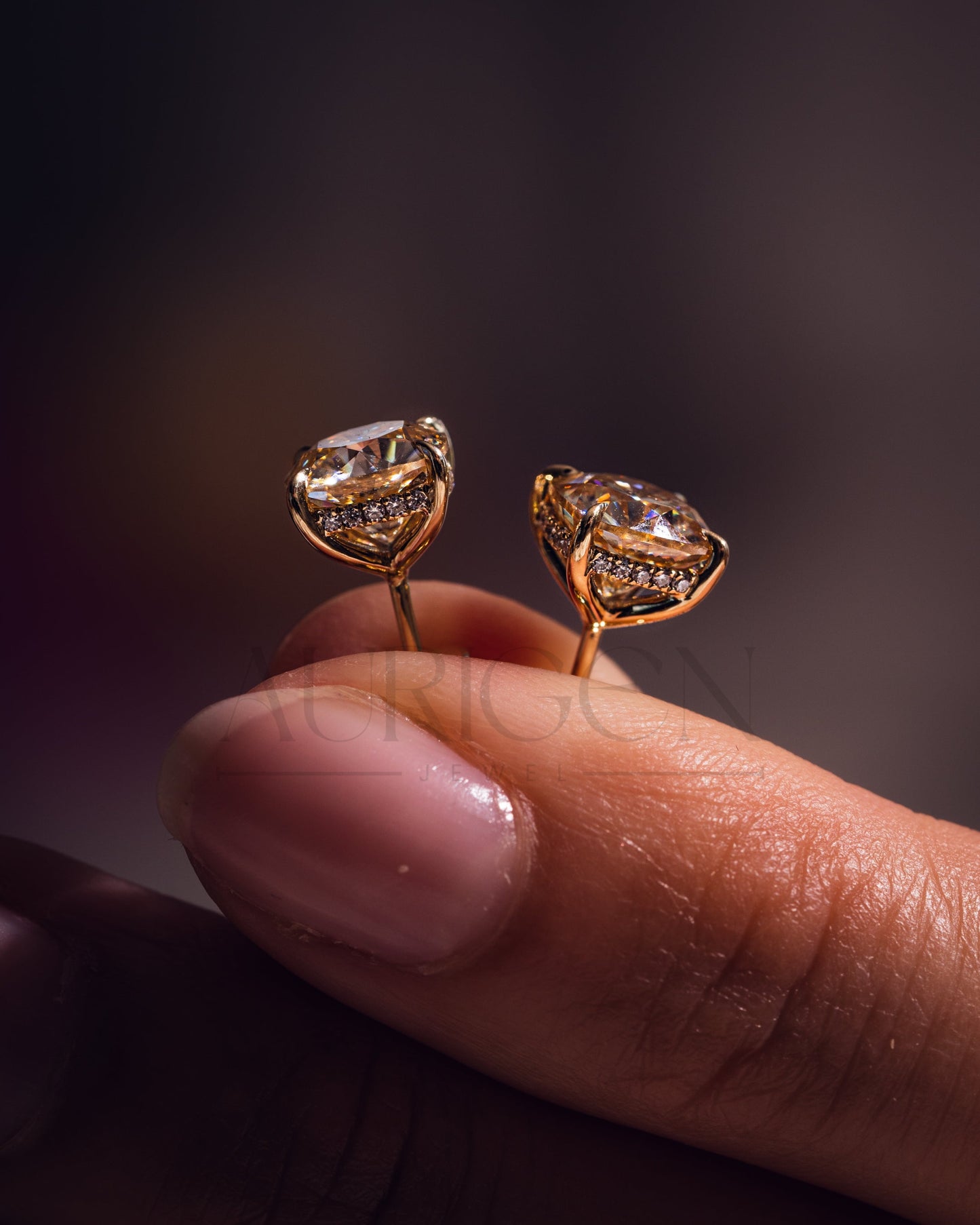Sparkling Cushion Cut Stud Earrings – 14K Yellow Gold Lab Grown and Moissanite Diamond