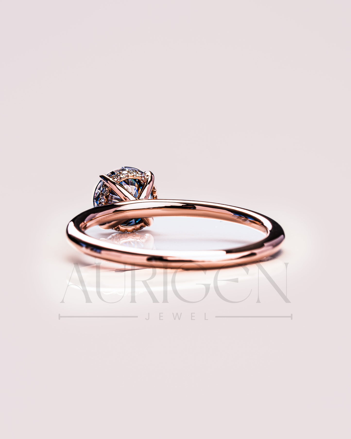 Round Cut Moissanite and Leb Grown Engagement Ring Hidden Halo with 4 Prongs in 14k Rose Gold