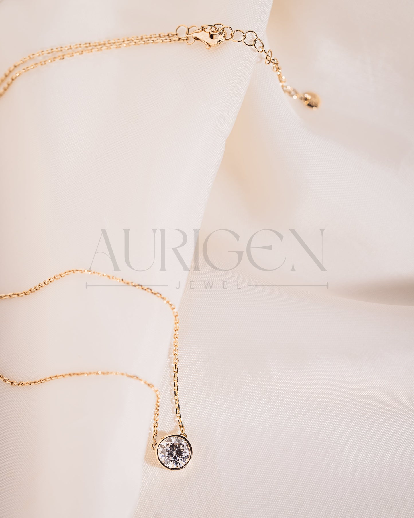 Timeless 14K Rose Gold Round Cut Bezel Necklace-Lab Grown and Moissanite Diamond