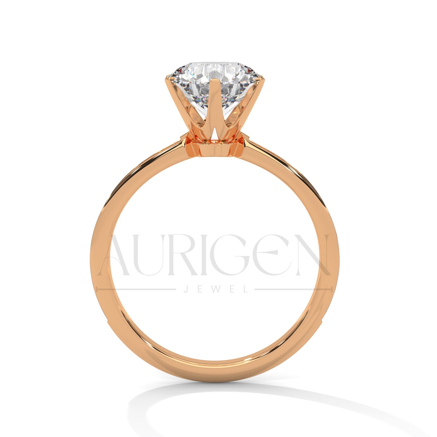 2 Ct Round Brilliant Diamond Engagement Ring with Pave Rose Gold Band
