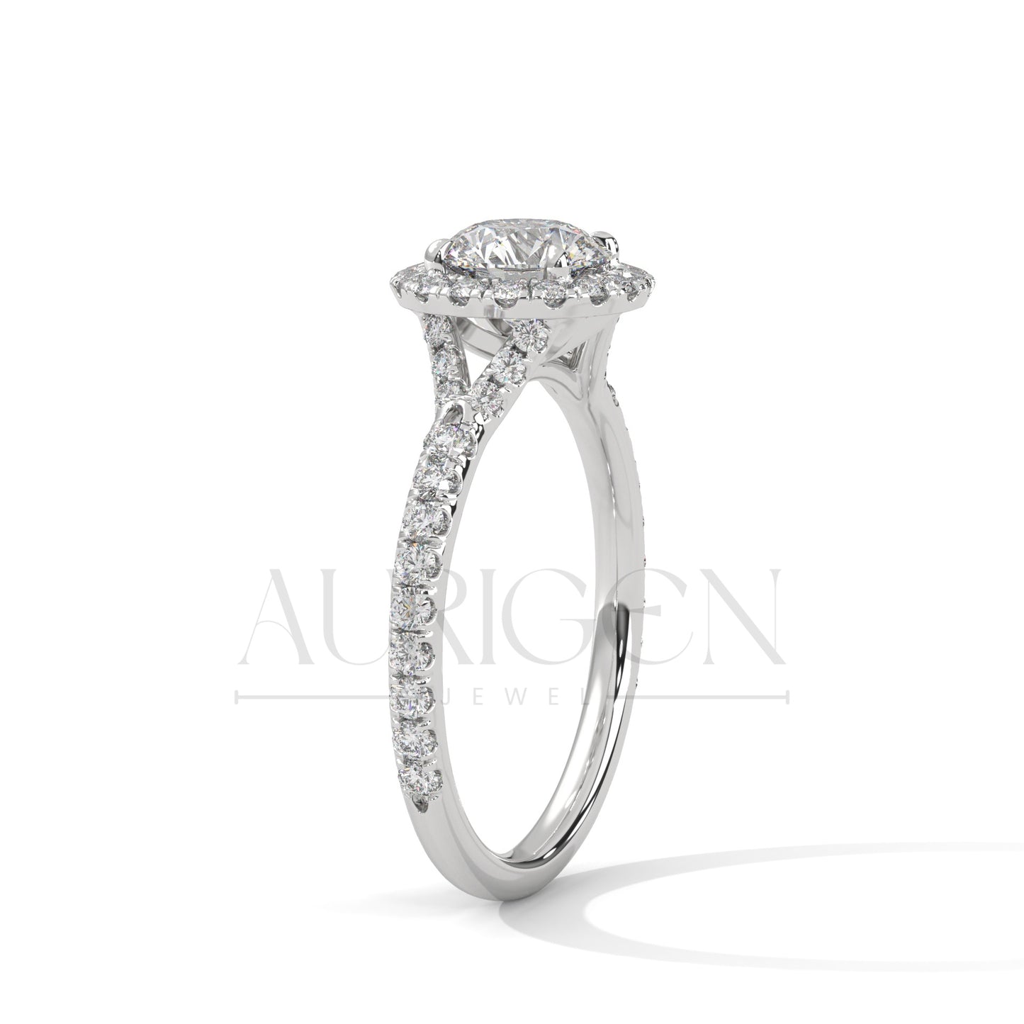 1 Ct Round Halo Diamond Engagement Ring in 14K Solid Gold with Pave Band