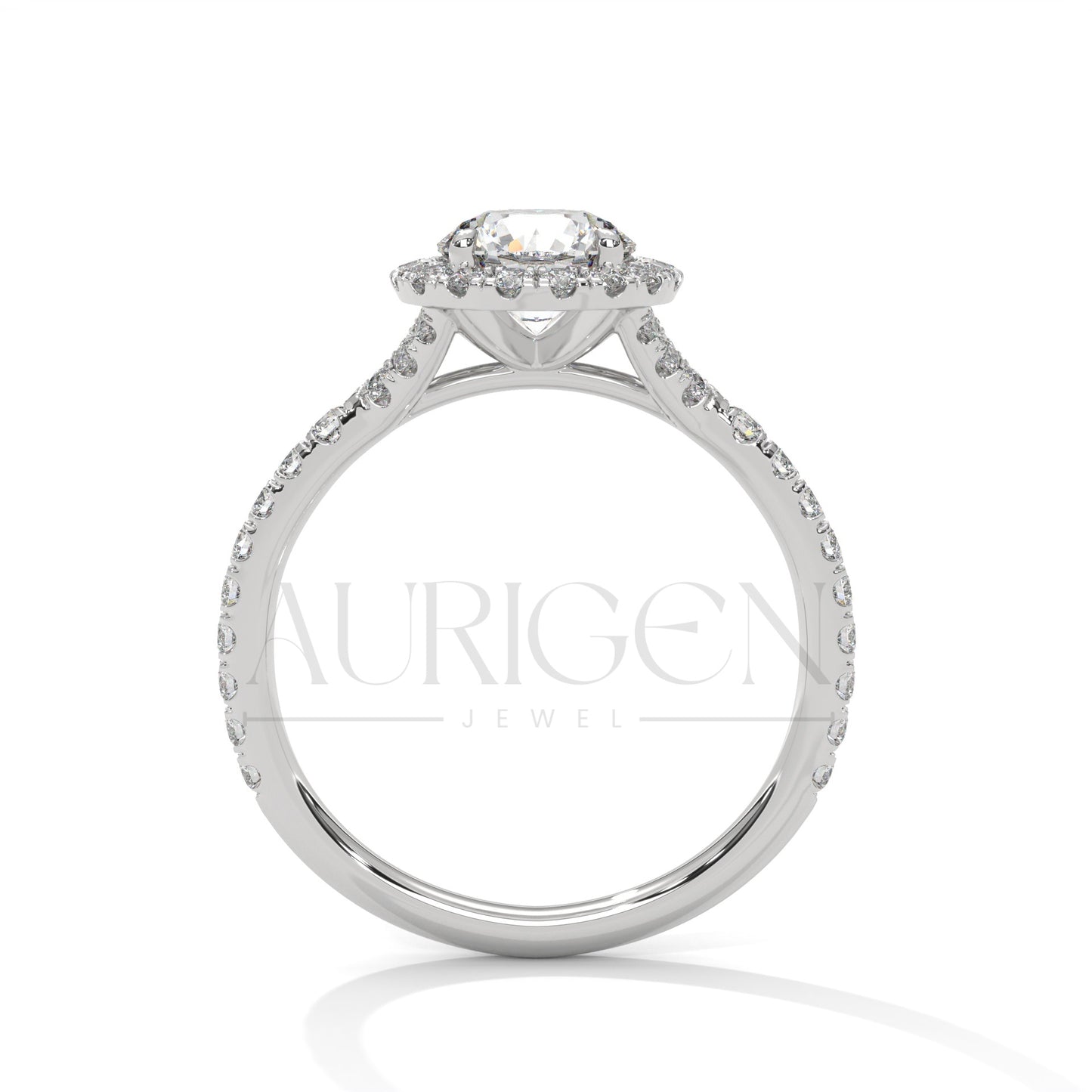 1 Ct Round Halo Diamond Engagement Ring in 14K Solid Gold with Pave Band