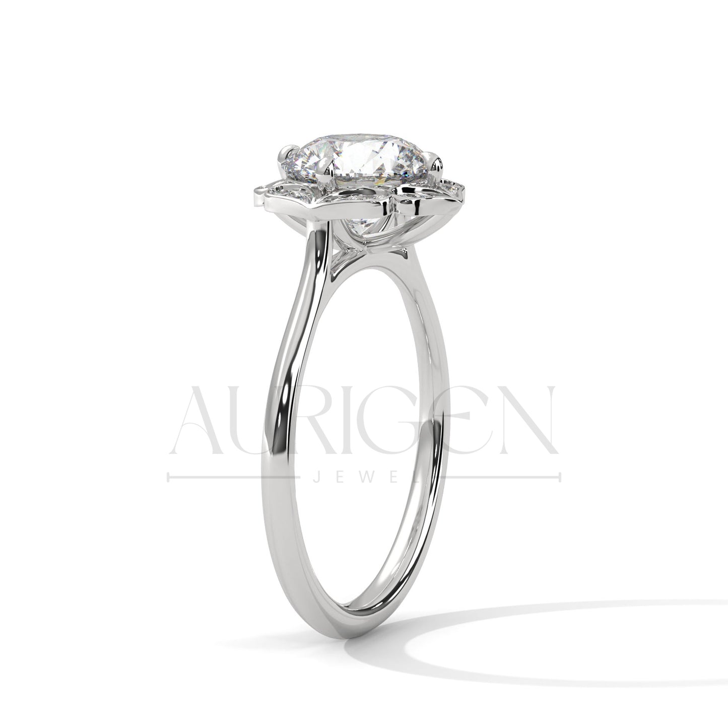 Floral Halo 2.00 CT Round Cut Diamond 14K Solid Gold Engagement Ring