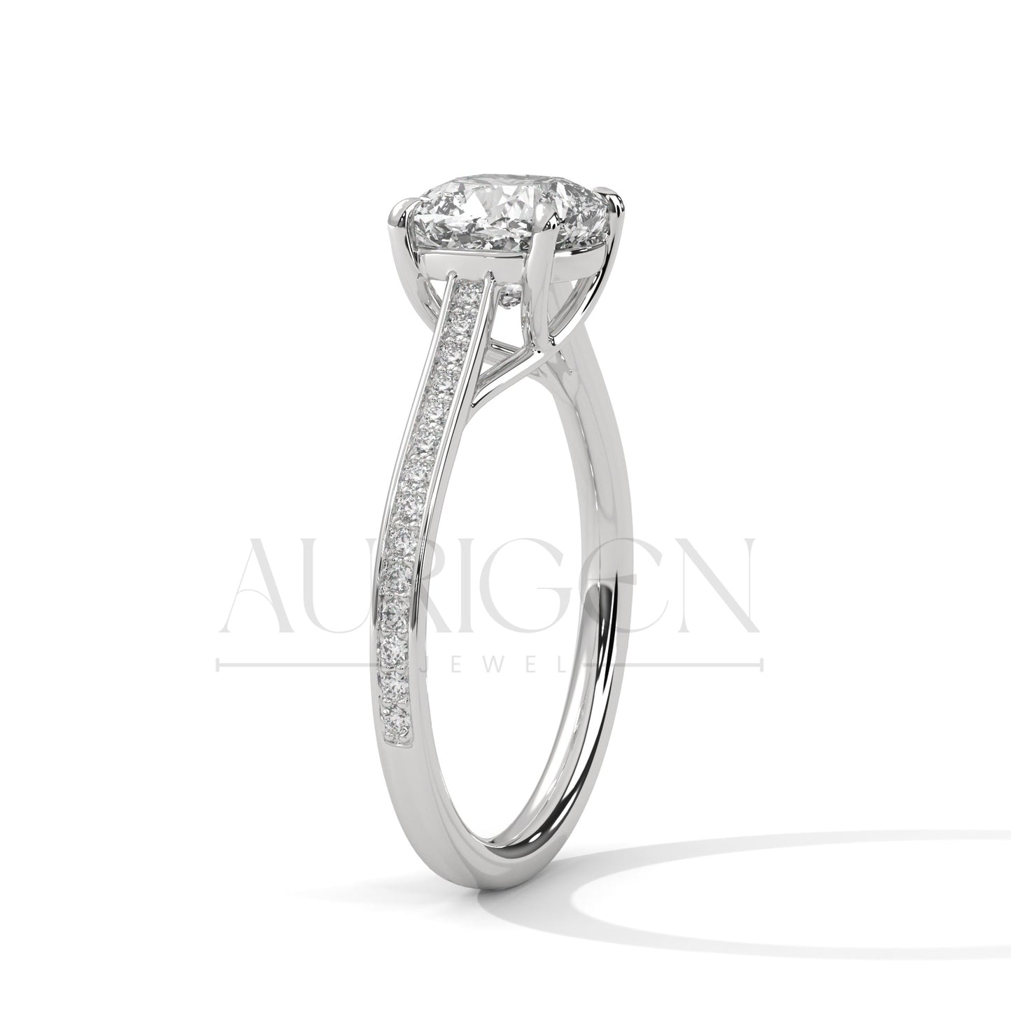 Elegant Cushion Cut Ring in 14K Solid Gold with Pave Diamonds