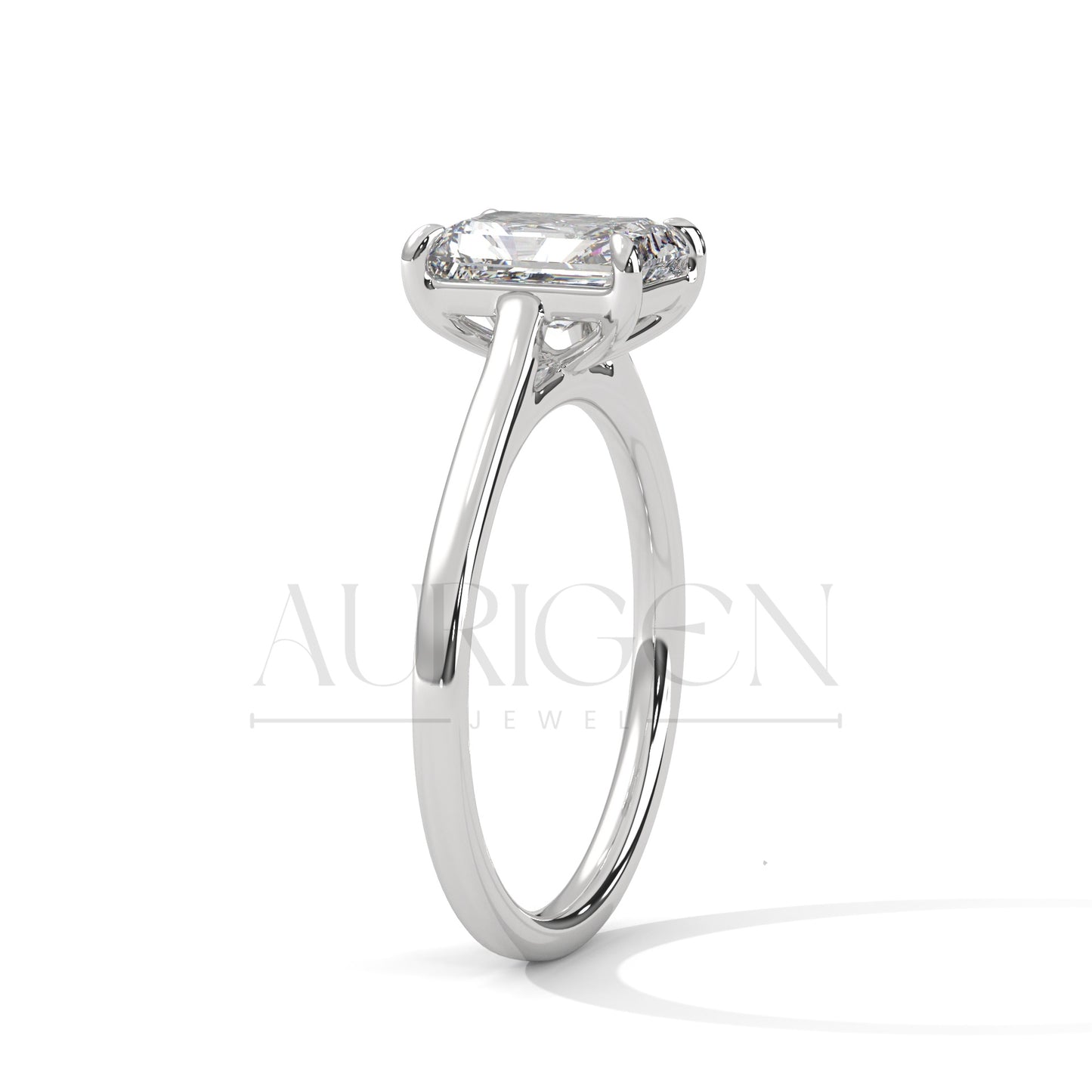 Emerald Cut Solitaire Diamond Engagement Ring in 14K Solid Gold
