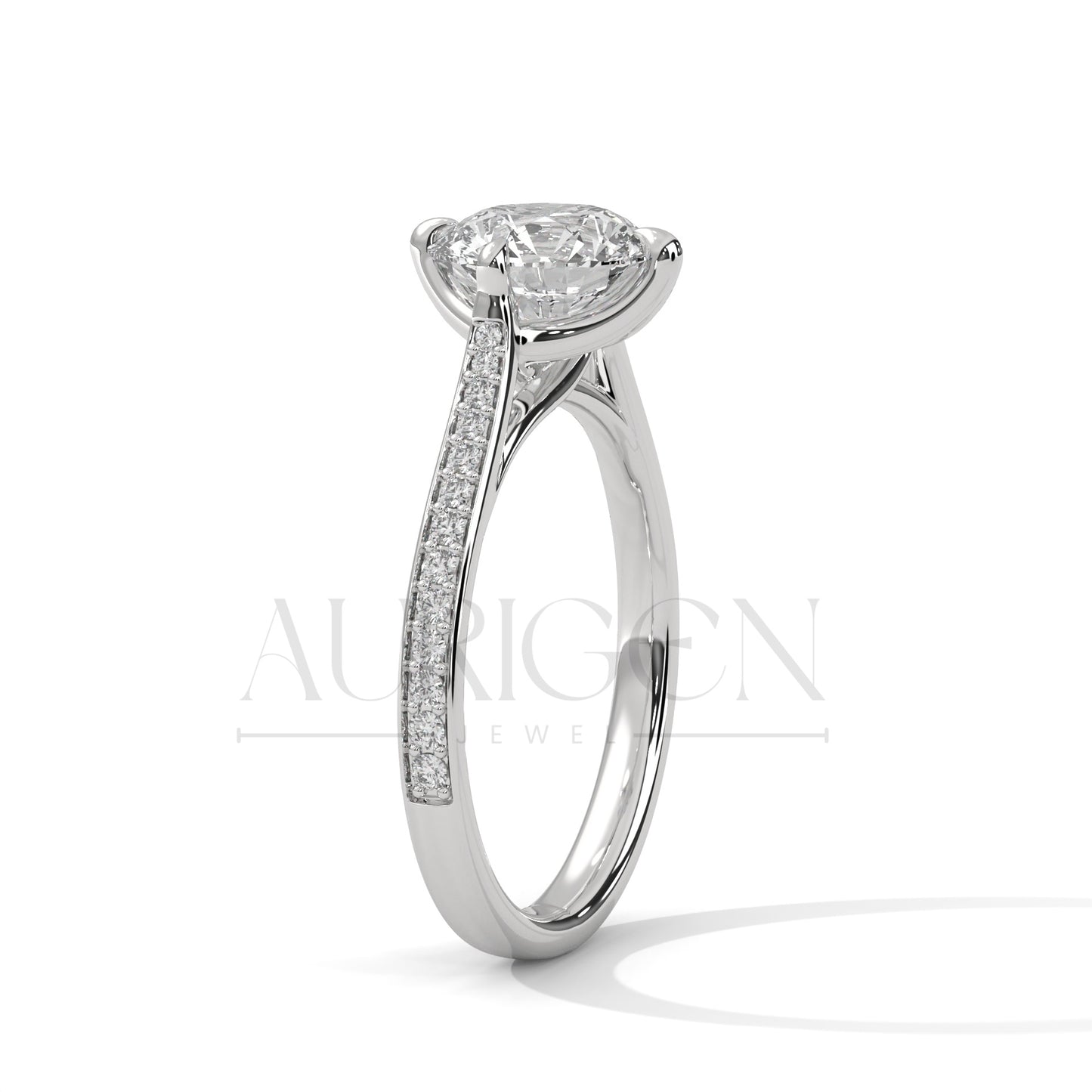 Sparkling Elegance: Round Cut Diamond with Side Pave Setting in 14K Yellow Gold Ring