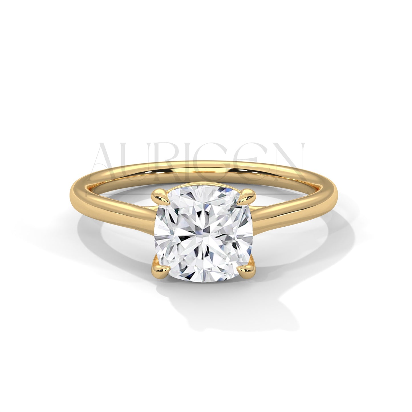 Cushion Cut Solitaire Engagement Ring in Classic 14K Solid Gold