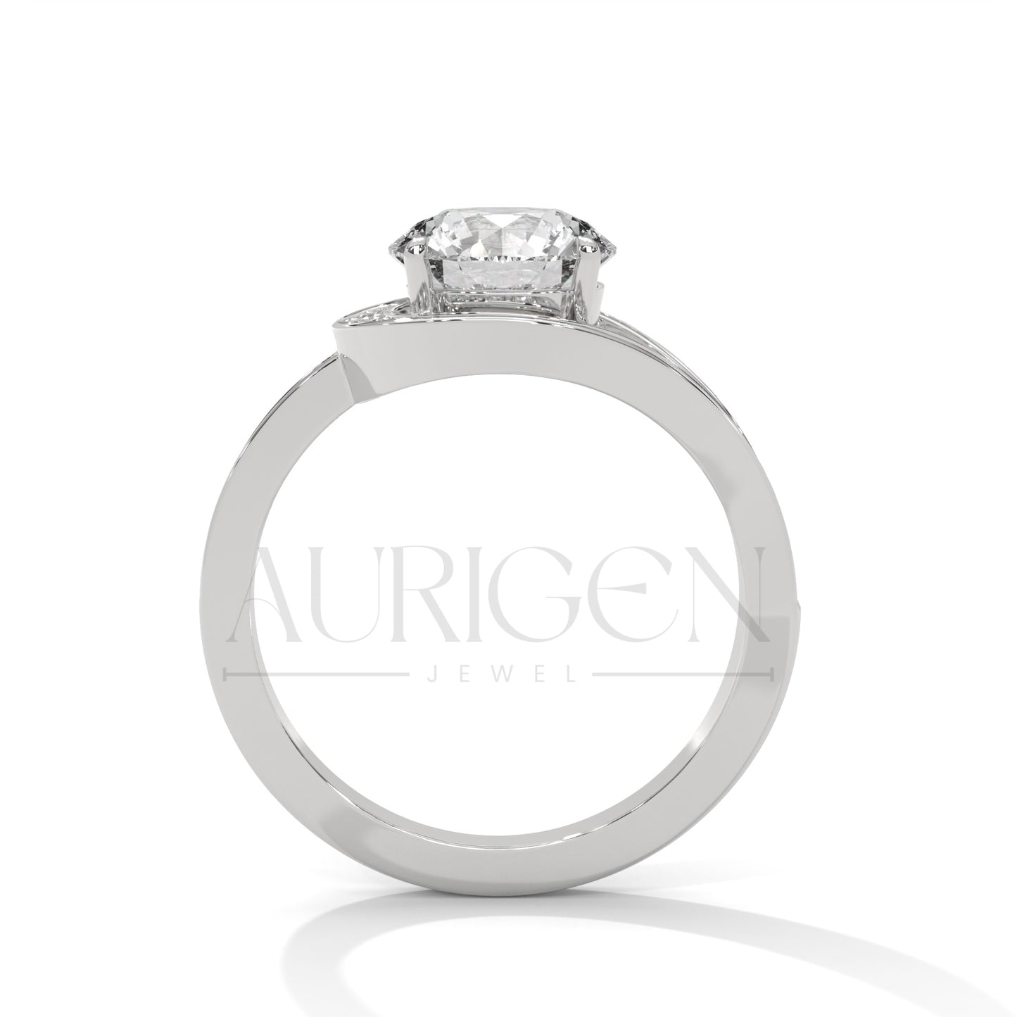 14K Solid Gold Split Shank Engagement Ring with Halo Diamonds