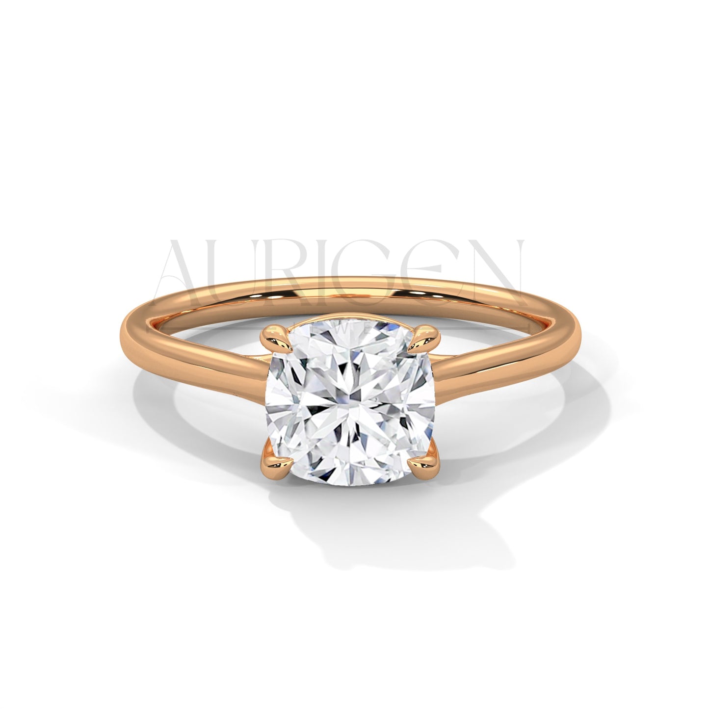 Cushion Cut Solitaire Engagement Ring in Classic 14K Solid Gold