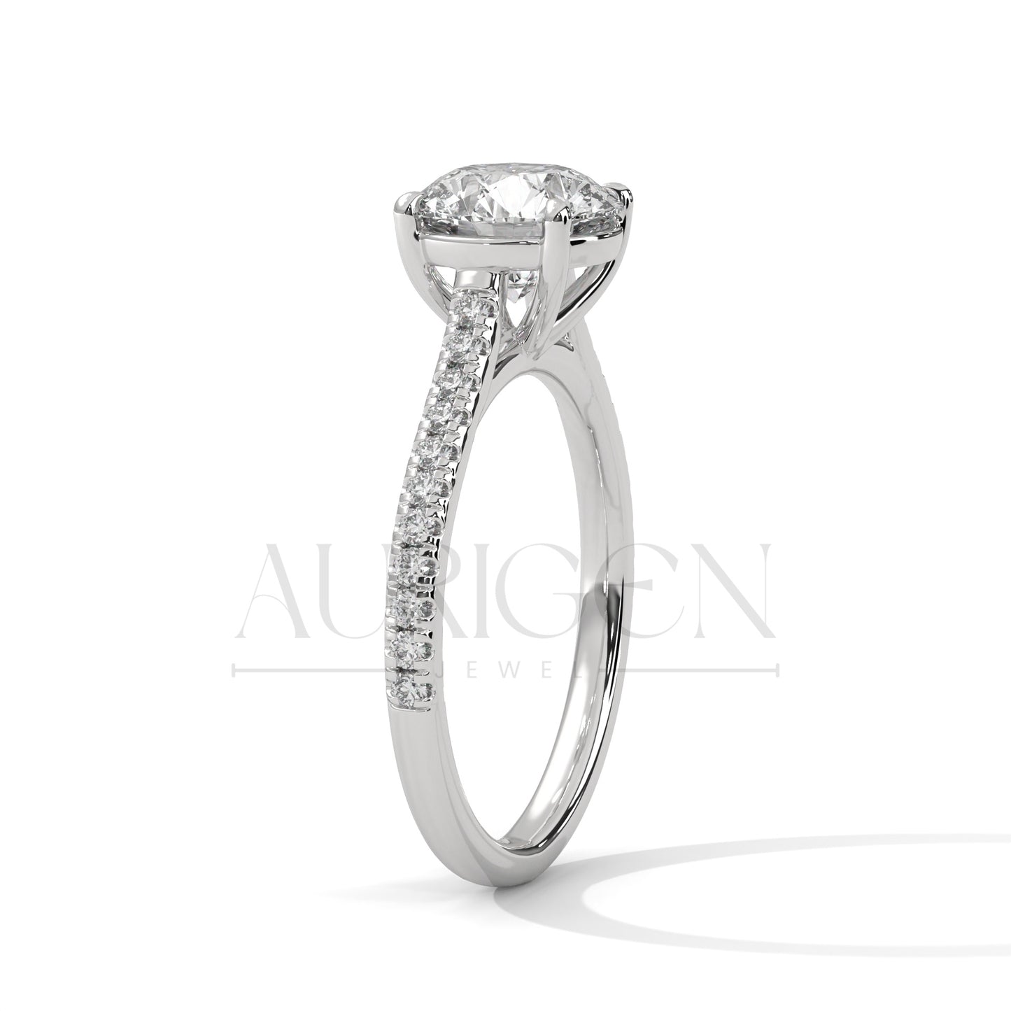Round Cut Moissanite Diamond Ring With Pave Set Diamond in 14K Solid Gold