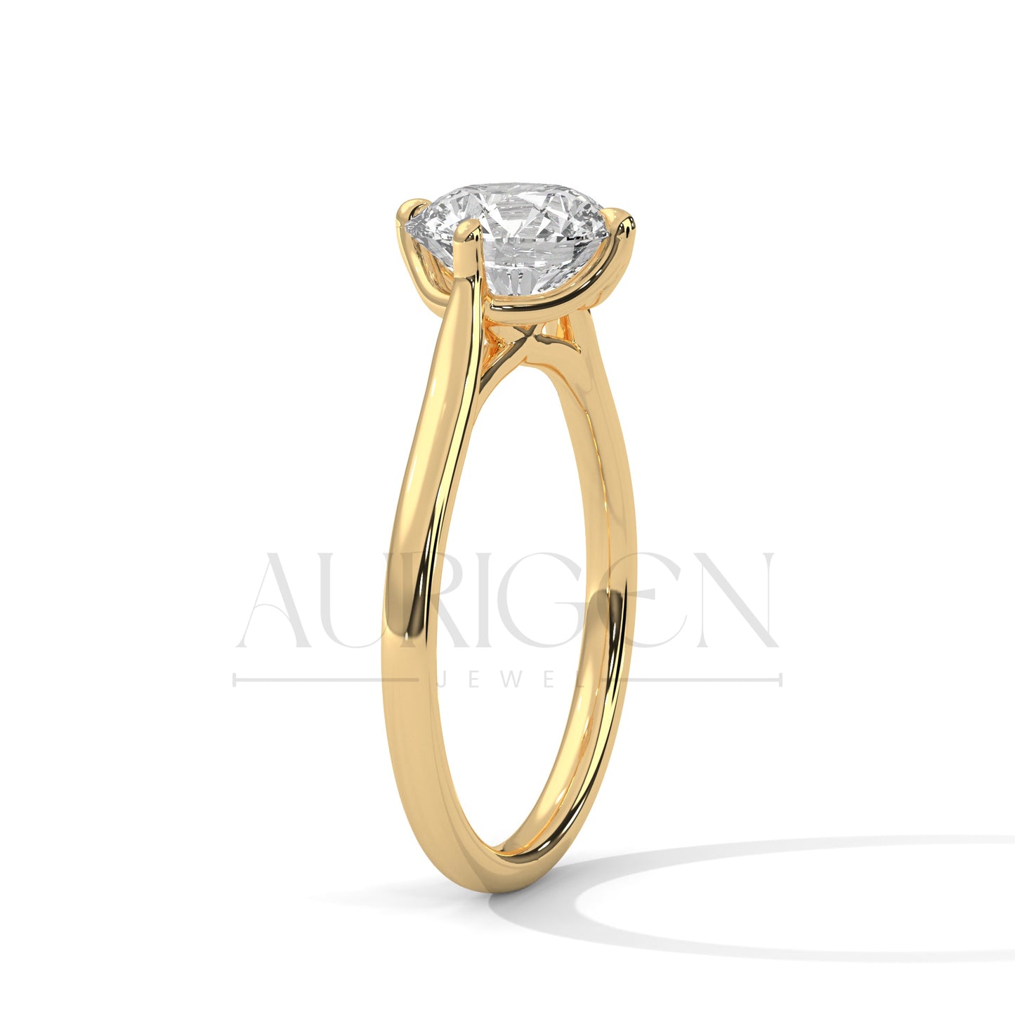 Round Brilliant Cut Solitaire Engagement Ring in 14K Yellow Gold Classic 4 Prong Setting