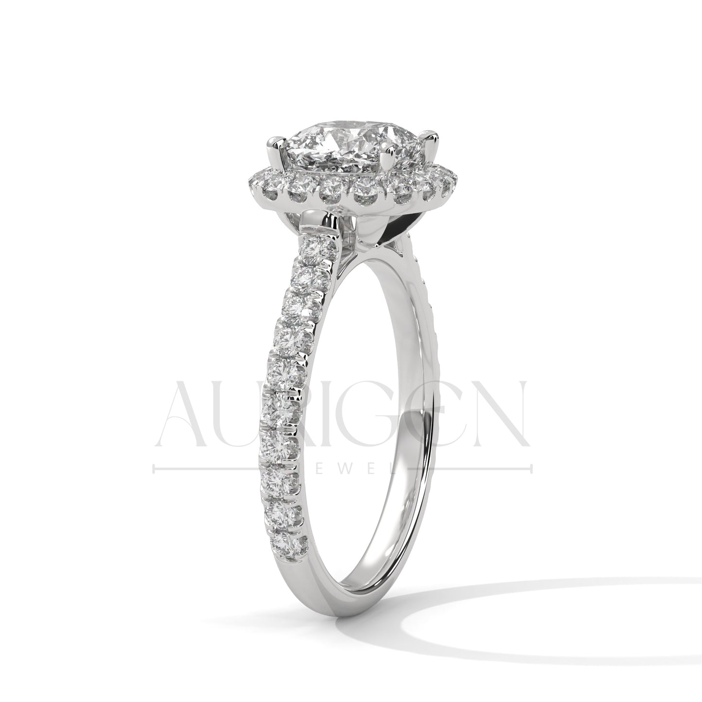 Luxurious Cushion Cut Engagement Ring with Halo and Pave Diamonds In 14K Solid Gold Ring