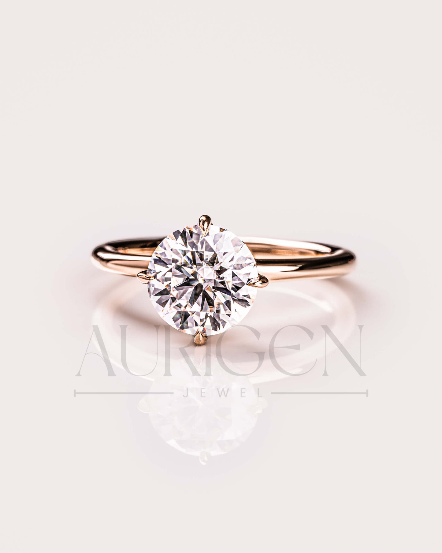 Round Brilliant Moissanite and Leb Grown Diamond Engagement Ring with Hidden Halo in 14K Rose Gold