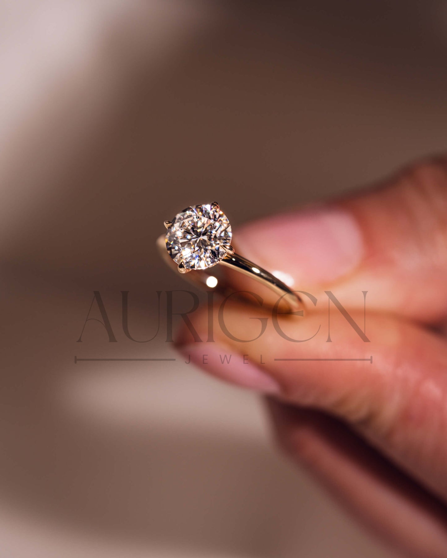 Round Brilliant Moissanite and Leb Grown Diamond Engagement Ring with Hidden Halo in 14K Rose Gold