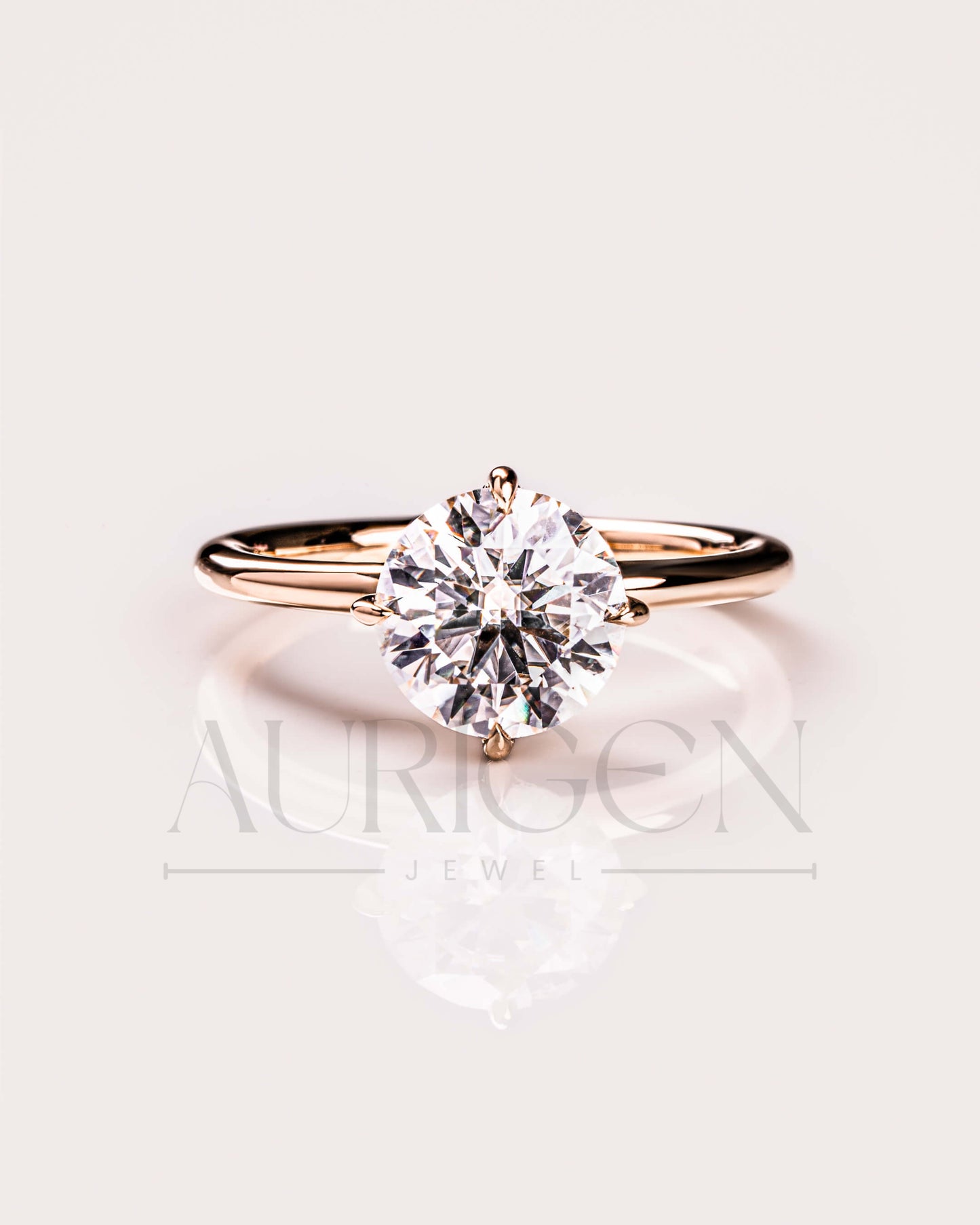 Round Brilliant Moissanite and Leb Grown Diamond Engagement Ring with Hidden Halo in 14K Rose Gold